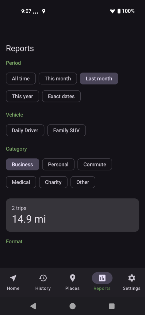OwnMiles Report Selection 1